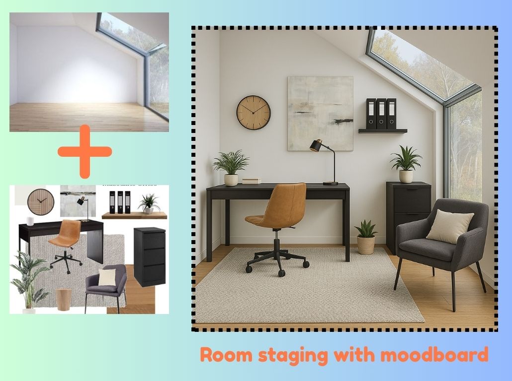 MastersNitish's tweet image. Turn your moodboard into a fully staged room in minutes with AI! 🛋️✨

Just upload your vision colors, textures, furniture styles and watch it come to life.

Perfect for designers, realtors &amp;amp; architects.
Moodboard ➡️ Reality.

#AIInteriorDesign #VirtualStaging #MoodboardToReality
