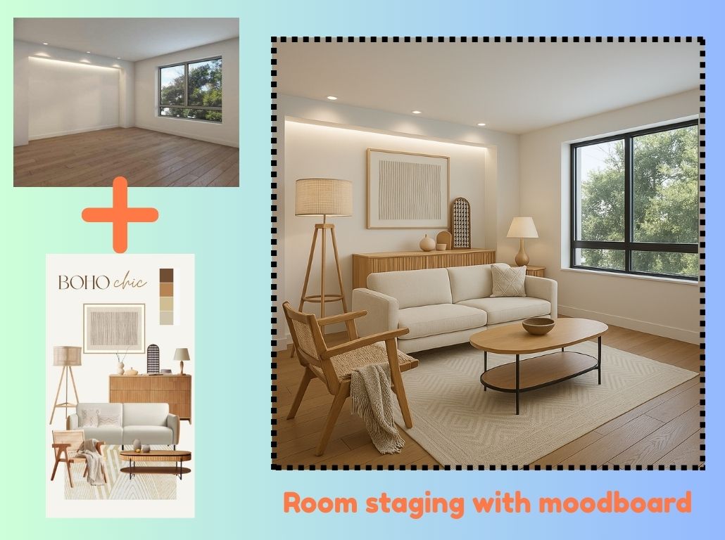 MastersNitish's tweet image. Turn your moodboard into a fully staged room in minutes with AI! 🛋️✨

Just upload your vision colors, textures, furniture styles and watch it come to life.

Perfect for designers, realtors &amp;amp; architects.
Moodboard ➡️ Reality.

#AIInteriorDesign #VirtualStaging #MoodboardToReality