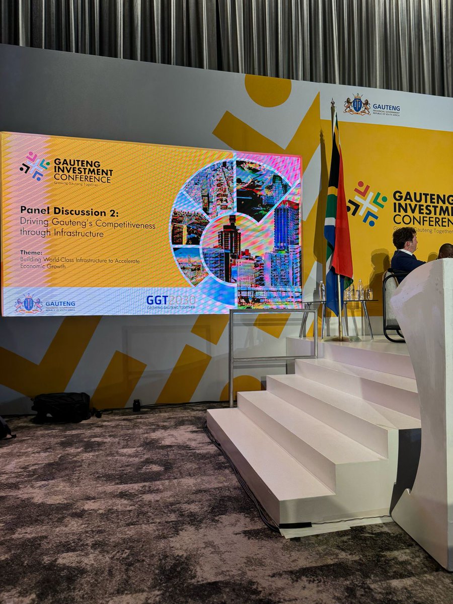 🚨LIVE FROM #GautengInvestmentConference

The second panel discussion, "Driving Gauteng’s Competitiveness through Infrastructure," is underway, moderated by Sam Rolland.

Panelists include Hon. Jacob Mamabolo, Yolisa Kani, Sandile Dube, Mameetse Masemola, and Phakama Mbikwana.