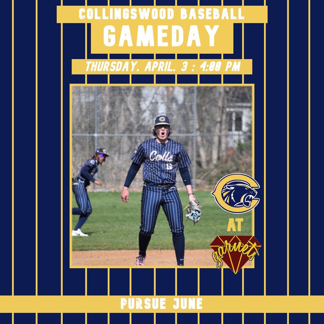 collshsbaseball's tweet photo. WAKE UP! It’s Game Day!
The Panthers are back in action today as they head to 8th & High to take on the Haddon Heights Garnets!
First pitch is scheduled for 4pm.
#RollColls 🔵🟡⚾️ https://t.co/JT2e0LeAfW