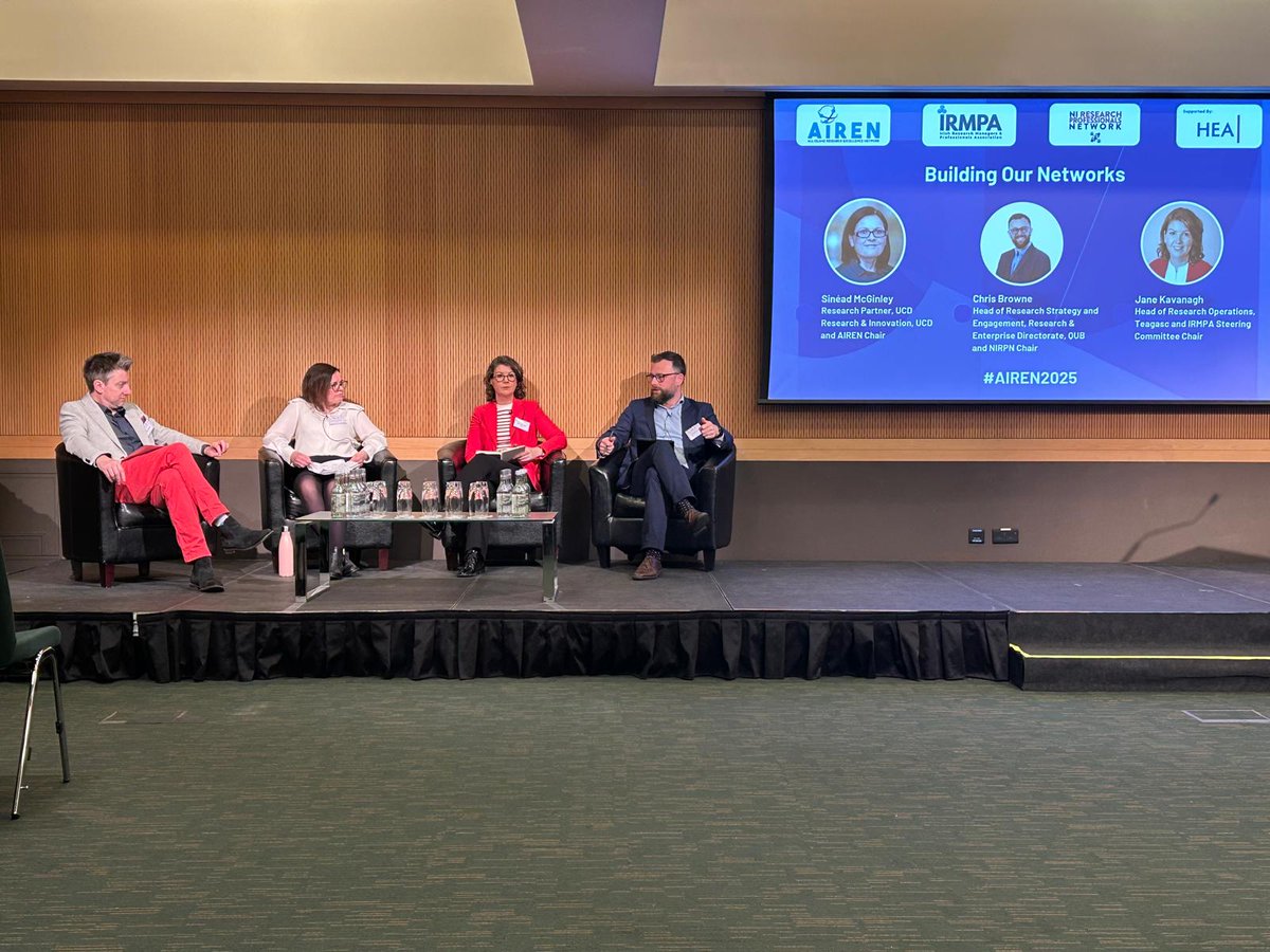 cahalbert's tweet image. At the @AirenNetwork Conference today in Dublin - Opportunities for research networking and collaboration across the island of Ireland: AIREN, NIRPM, and IRMPA. 

#AIREN2025 #ResearchManagement
