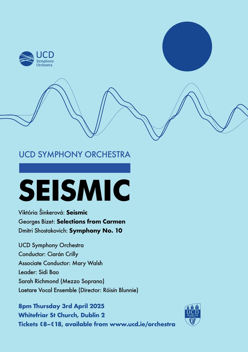 HumanitiesUCD's tweet image. 🎟️Extra tickets for @UCDOrchestra &apos;s concert this evening have become available🎟️ 8pm in Whitefriar St Church, Dublin 2 

The UCD Symphony Orchestra presents a programme commemorating the anniversaries of Bizet (1838–75) and Shostakovich (1906–75), and new work by Viktória…