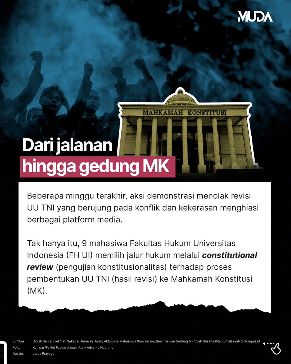 kompasmuda's tweet photo. Sobat Muda, akhir-akhir ini aksi demonstrasi menolak UU TNI marak terjadi. Mahasiswa di beberapa kota pun tak ketinggalan dalam aksi itu 💪 #MudaKuliah #AdadiKompas #AktivismeMahasiswa #RUUTNI
 https://t.co/rF6QL9vYfv https://t.co/Jbvv18Dn3c