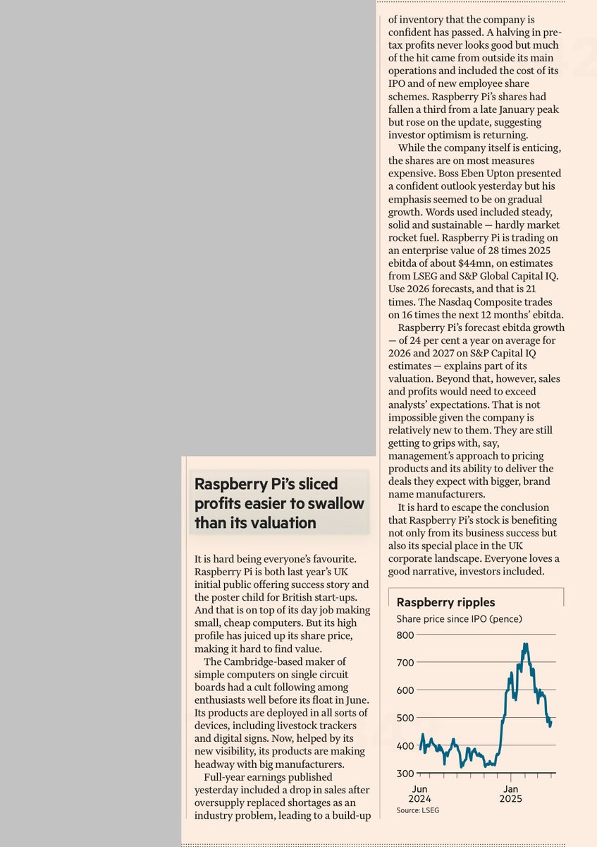 bwilloch's tweet image. Raspberry Pi is one of those business models I read about and think: ”hmmm: clever, simple, basic, surprising, useful”. A great case study (sad shareprice evolution nonetheless). From the FT. #MTBS