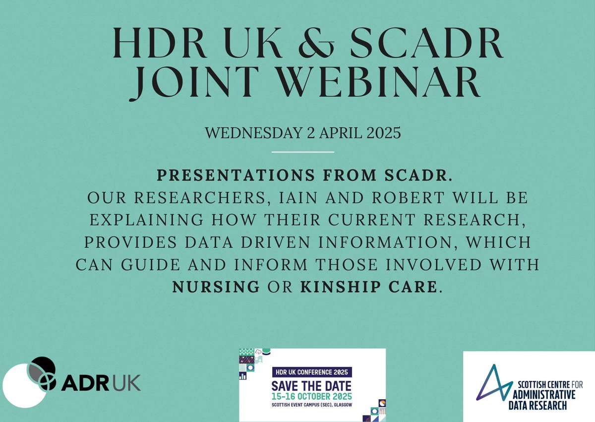 SCADR_data (@scadr_data) on Twitter photo Great webinar hosted by <a href="/HDR_UK/">Health Data Research UK (HDR UK)</a> yesterday, with fantastic presentations from our <a href="/athers1/">Iain Atherton</a> on Exploring the dynamics of the #nursing and midwifery workforces and from <a href="/BobBPorter/">Robert Porter</a> on Growing up in #Kinship Care in Scotland. Well done and thanks to all who attended. <a href="/HDR_UK/">Health Data Research UK (HDR UK)</a> <a href="/adr_uk/">ADR UK</a> Great webinar hosted by <a href="/HDR_UK/">Health Data Research UK (HDR UK)</a> yesterday, with fantastic presentations from our <a href="/athers1/">Iain Atherton</a> on Exploring the dynamics of the #nursing and midwifery workforces and from <a href="/BobBPorter/">Robert Porter</a> on Growing up in #Kinship Care in Scotland. Well done and thanks to all who attended. <a href="/HDR_UK/">Health Data Research UK (HDR UK)</a> <a href="/adr_uk/">ADR UK</a>