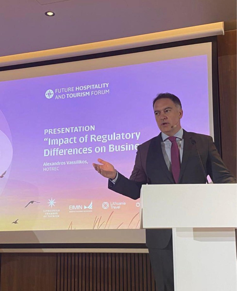 HOTREC_EUROPE's tweet photo. Today, @AVassilikos joined the Future Hospitality &amp; Tourism Forum in Vilnius! 🇱🇹

🔹 Hospitality = pillar of tourism
🔹 People are our strength
🔹 Sustainability must be inclusive
🔹 SMEs need real EU support
🔹 Fair digital rules matter

Thanks LVRA and congrats Evalda &amp; Eglė! https://t.co/wUQcEQBCqK