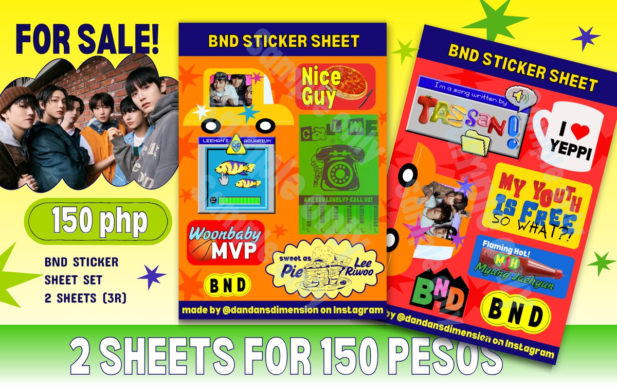WTS BND STICKER SET 🚪🍎☄️dm to order!
₱150 ~ a pack of 2 boynextdoor kiss cut sticker sheets (3r) glossy finish 
MOP: Gcash 💵
Price includes packaging fee BUT does NOT include shipping fee
Shipping options: Ggx and grab only to be paid by the receiver in cash