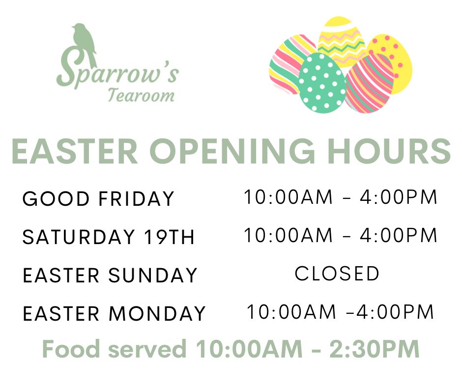 🐰🌸 Easter 2025 Opening Hours 🌸🐰

Planning your Easter weekend? Here are our opening hours

#Easter2025 #OpeningHours #SpringVibes