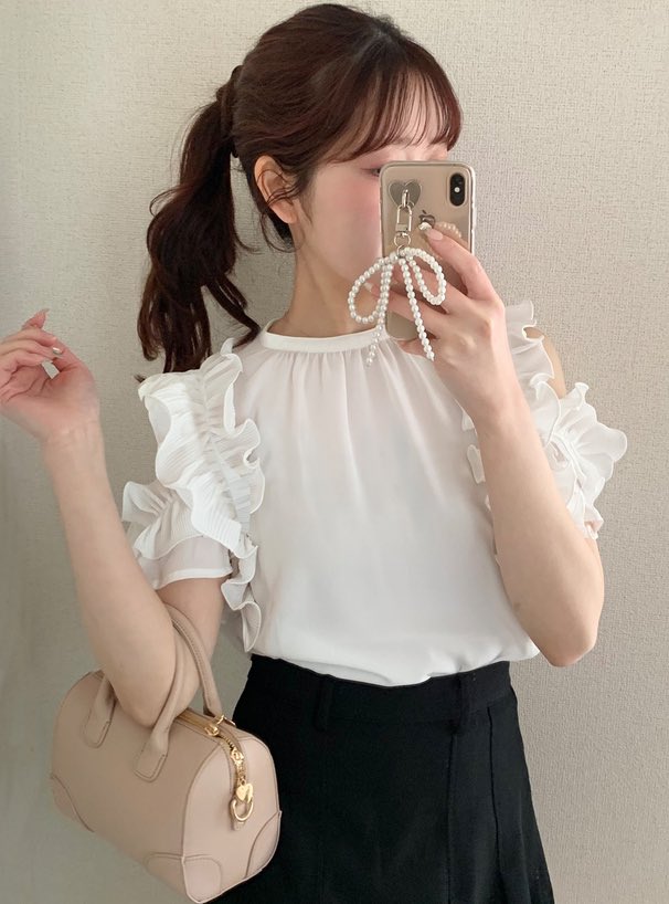 La ファッション ポローラ poláura ショルダーリボンシフォンブラウス