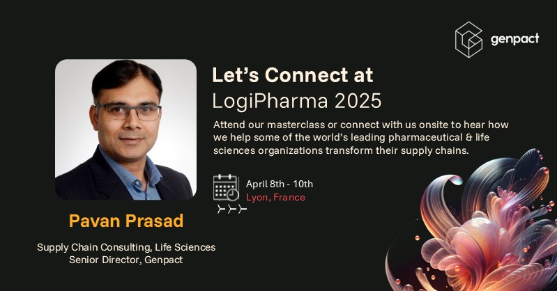 pavan_prp's tweet photo. Do you plan to attend LogiPharma, next week, in Lyon?

If yes, me and my colleagues look forward to connecting with you and sharing how we help life sciences firms transform their supply chains.
 
#SupplyChainTransformation #Lifesciences #Genpact #LogiPharma https://t.co/PtaBGleQtI