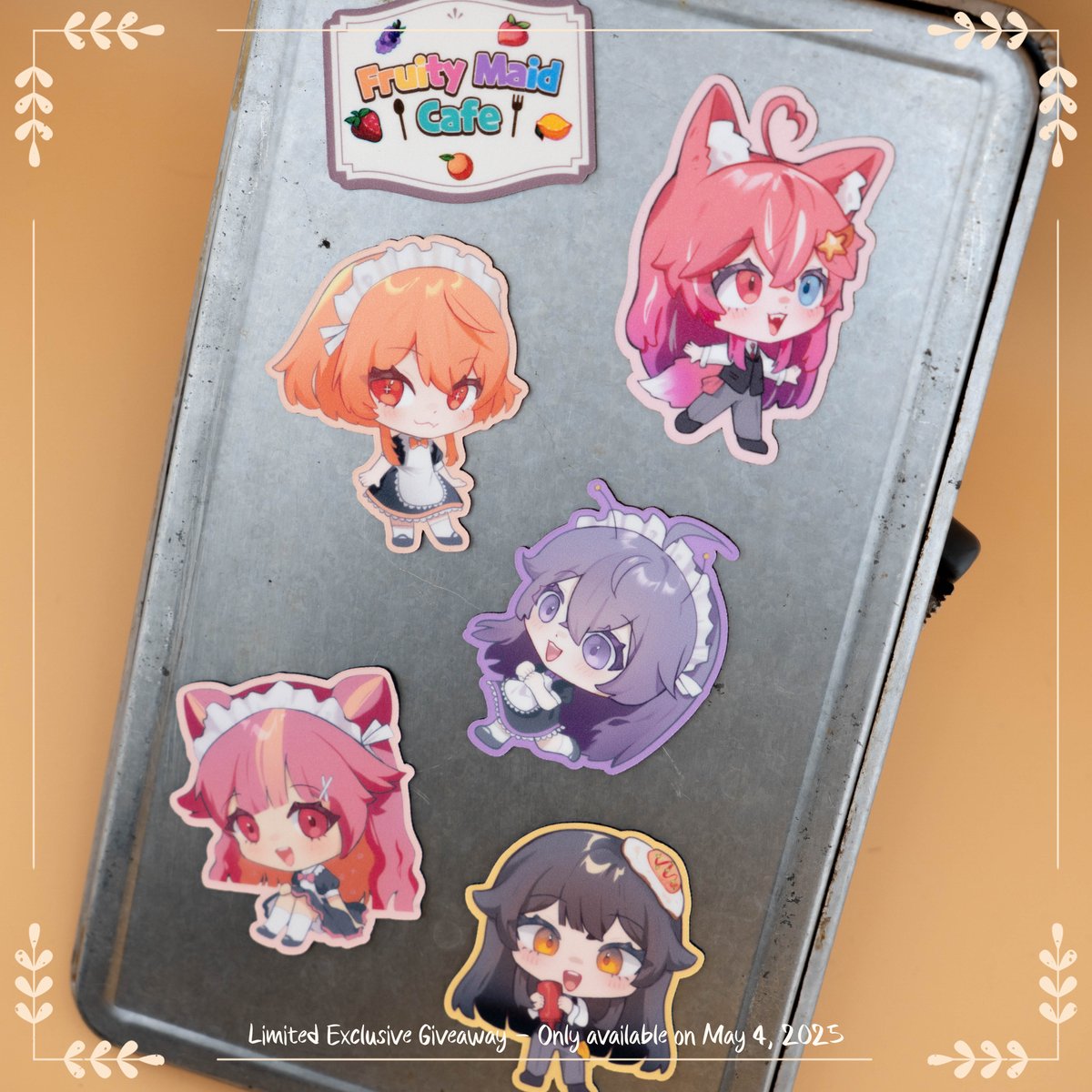 Kaheru Info 🍊 (@kaheruinfo) on Twitter photo ✨ ANOTHER SURPRISE! ✨
We'll be giving away these limited & exclusive fridge magnets for FREE at the Fruity Maid Cafe event! 🧲
More details will be announced later on!
Concept by <a href="/hoshinospica/">spica ✨ スピカ @ coscarni FB03-5</a>
Design by <a href="/Eggy_Tamagoki/">🍳EggyTamagoki | Comms OPEN</a>
Art by <a href="/KiraOmori/">Kira 🍑 Rigger Mortis</a>
Magnet by <a href="/KiramekuPeach/">KiramekuのPeach Prints & Art Shop</a> ✨ ANOTHER SURPRISE! ✨
We'll be giving away these limited & exclusive fridge magnets for FREE at the Fruity Maid Cafe event! 🧲
More details will be announced later on!
Concept by <a href="/hoshinospica/">spica ✨ スピカ @ coscarni FB03-5</a>
Design by <a href="/Eggy_Tamagoki/">🍳EggyTamagoki | Comms OPEN</a>
Art by <a href="/KiraOmori/">Kira 🍑 Rigger Mortis</a>
Magnet by <a href="/KiramekuPeach/">KiramekuのPeach Prints & Art Shop</a>