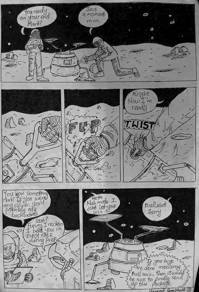 GenGraphics_'s tweet image. Short story: Away in space.
Pencil and ink: ChuddyJay 
Produced for: General Graphics 2025®
1/3