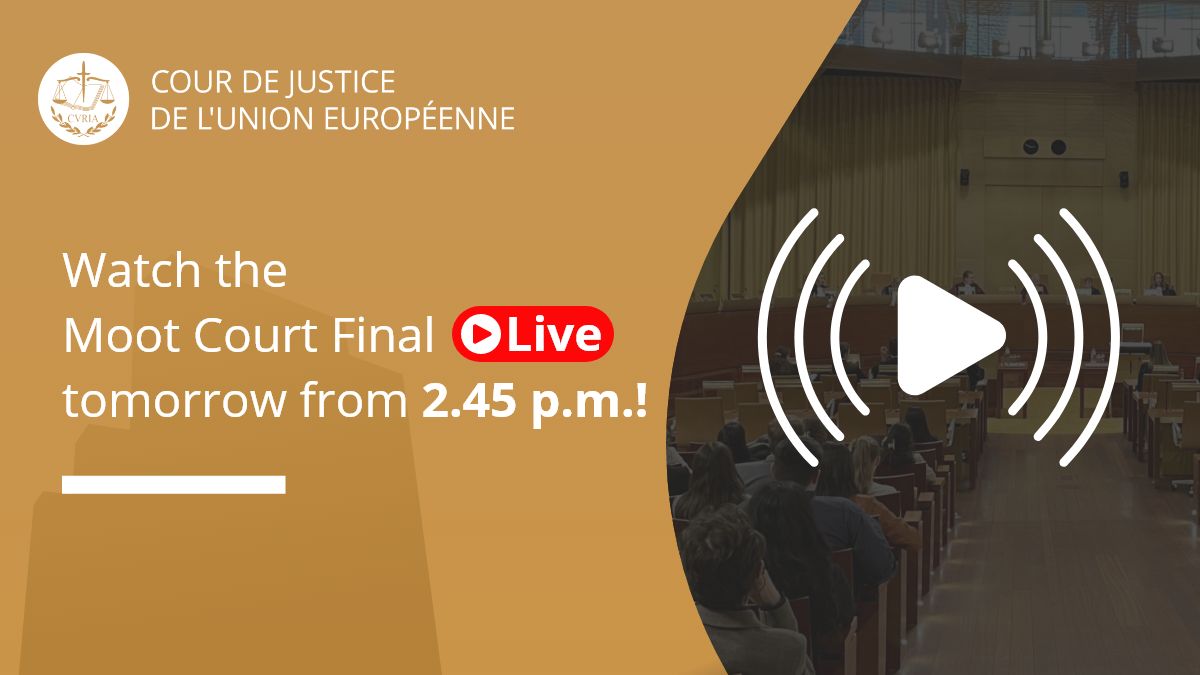 EUCourtPress's tweet photo. 📺 The final of the #EuropeanLawMootCourt is tomorrow at the #CJEU! Watch it live on our website 👉https://t.co/qVQHfMCbNW  and on LinkedIn 👉https://t.co/uH3uv23Zlt 

Find out more 👉https://t.co/AvckQAvZNK 

#ELMC https://t.co/4ZSjNTQGeh