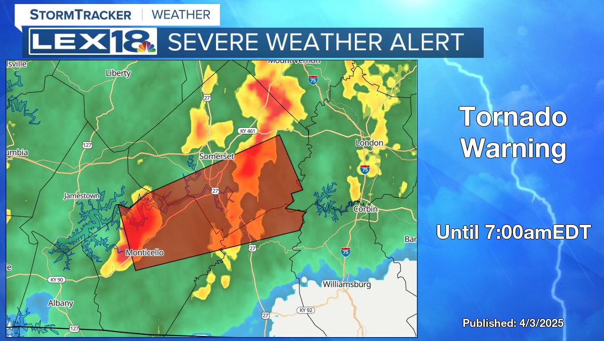 Tornado Warning for Pulaski and Wayne County in KY until 7:00amEDT. #kywx
