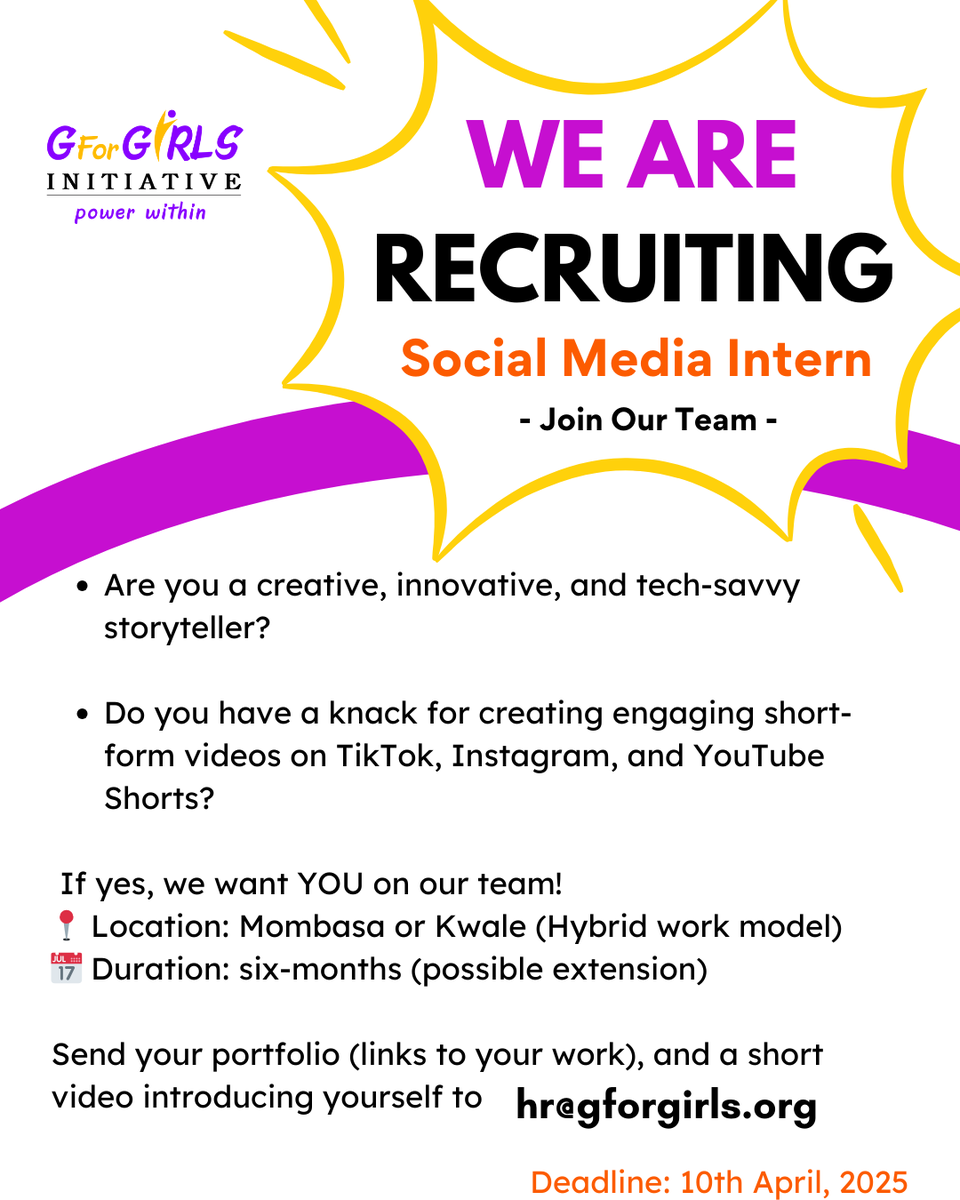 Got a knack for storytelling and video editing? Do you love making viral TikToks, Reels &amp; Shorts?

We’re looking for a Social Media Intern to join our team! 

📩 Apply by April 10! 

Send your portfolio + intro video to hr@gforgirls.org

#SocialMediaIntern #ContentCreator