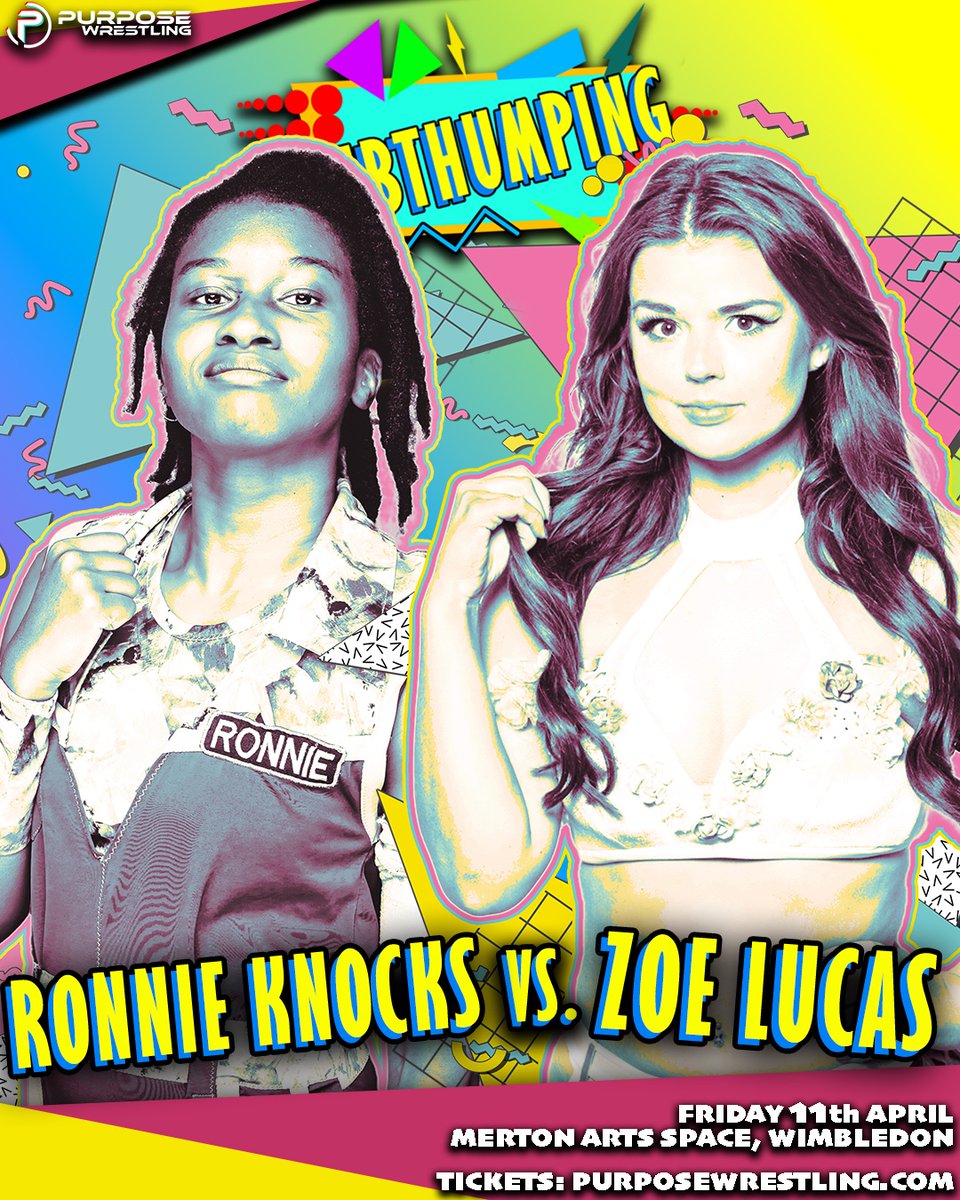 Purpose Wrestling (@wrestlepurpose) on Twitter photo 🎺 TUBTHUMPING 🎺
| 🗓️ Friday, 11 April
| 🎟️ purposewrestling.com/11apr
<a href="/ZoeLucasPro/">Zoe Lucas 🌸 ゾーイ・ルーカス</a> debuts in the Library as she takes on <a href="/RonnieKnocks/">Ronnie Knocks</a>! 🎺 TUBTHUMPING 🎺
| 🗓️ Friday, 11 April
| 🎟️ purposewrestling.com/11apr
<a href="/ZoeLucasPro/">Zoe Lucas 🌸 ゾーイ・ルーカス</a> debuts in the Library as she takes on <a href="/RonnieKnocks/">Ronnie Knocks</a>!