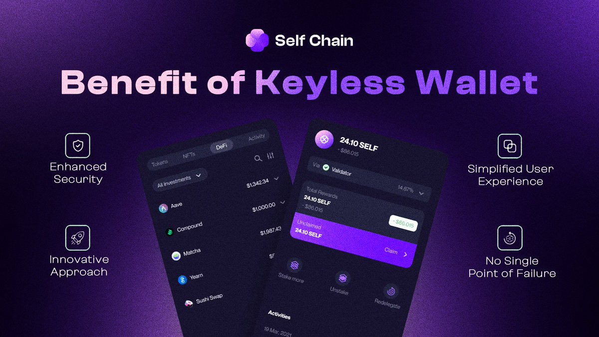 mezcanglobal1's tweet image. 3/ Keyless Wallet: A Game Changer
Selfchain introduces the Keyless Wallet, a unique feature that removes the need for private keys.

This simplifies the user experience while ensuring security and control over assets without worrying about losing keys.

#KeylessWallet #Security
