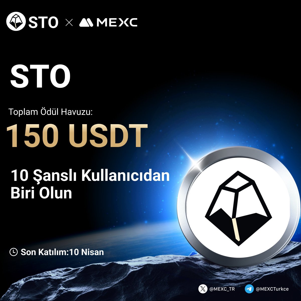 🎉  $STO'nin #MEXC'de Listelenmesini Kutluyoruz!

🤩 130.000 $USDT Ödül Havuzuna Ek Olarak Tam 150 $USDT den Payınızı Kazanmak İçin Yapmanız Gerekenler;

🔹Takip Edin:<a href="/MEXC_TR/">MEXC TR</a>
🔹Formu Doldurun;mexctr.info/3R1xnCz
🔹Bu gönderiyi beğenin ve RT yapın 

⏰Son Katılım Tarihi: 10