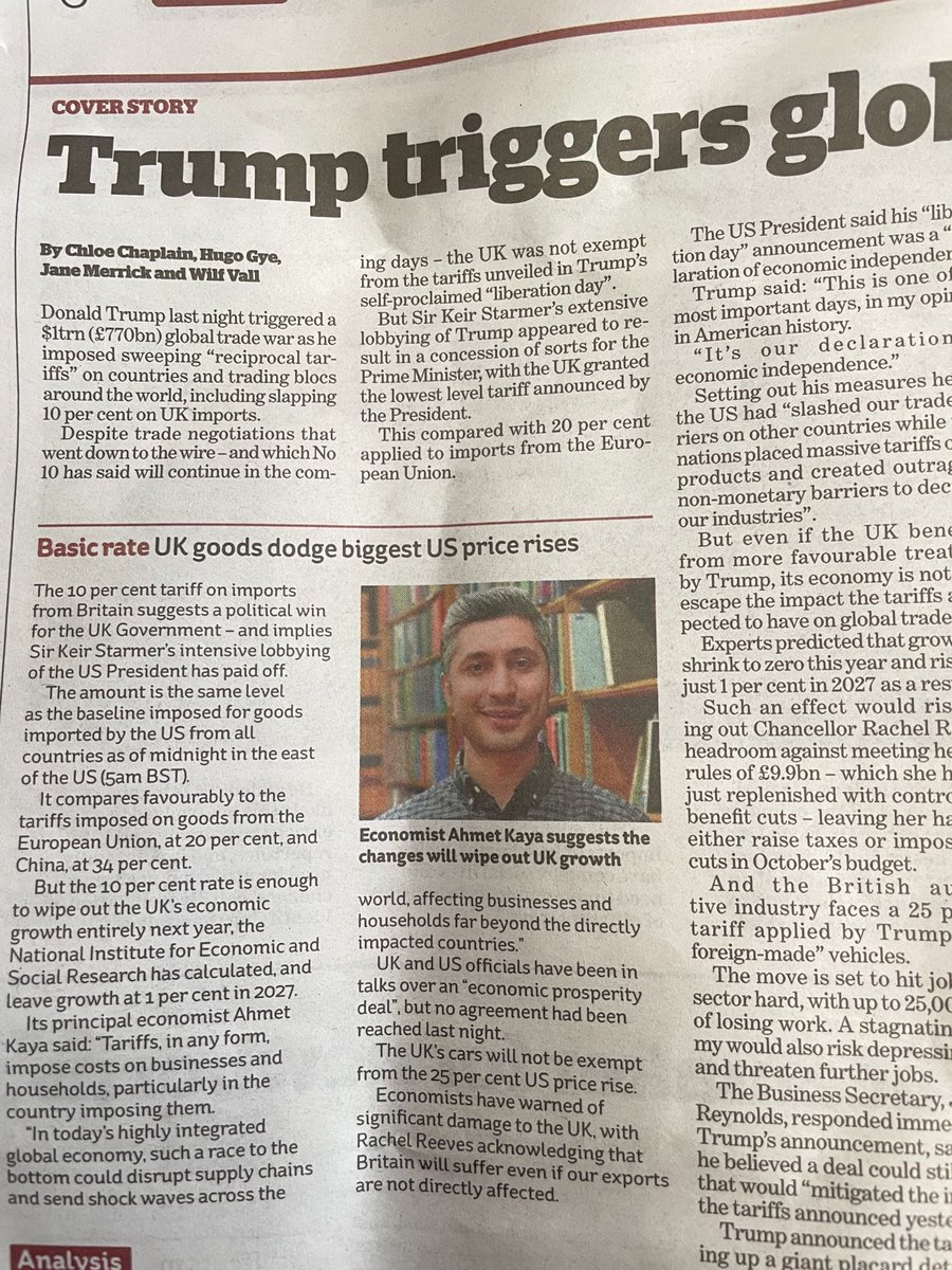 wilfvall00's tweet image. Had a great time shadowing @HugoGye for a day of PMQs and tariff mania at @theipaper yesterday, and thrilled to have a byline on the front page splash in this morning’s paper!
