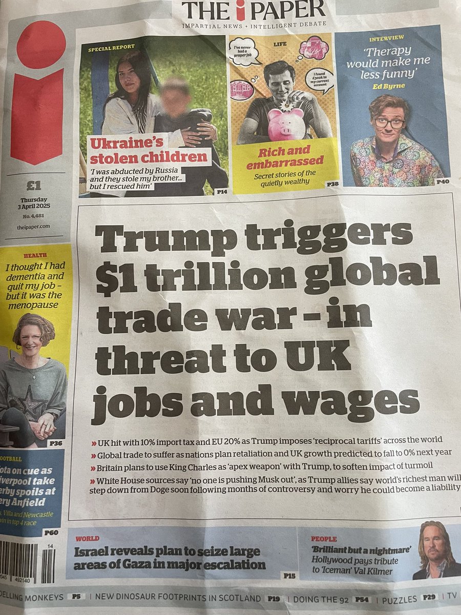 wilfvall00's tweet image. Had a great time shadowing @HugoGye for a day of PMQs and tariff mania at @theipaper yesterday, and thrilled to have a byline on the front page splash in this morning’s paper!