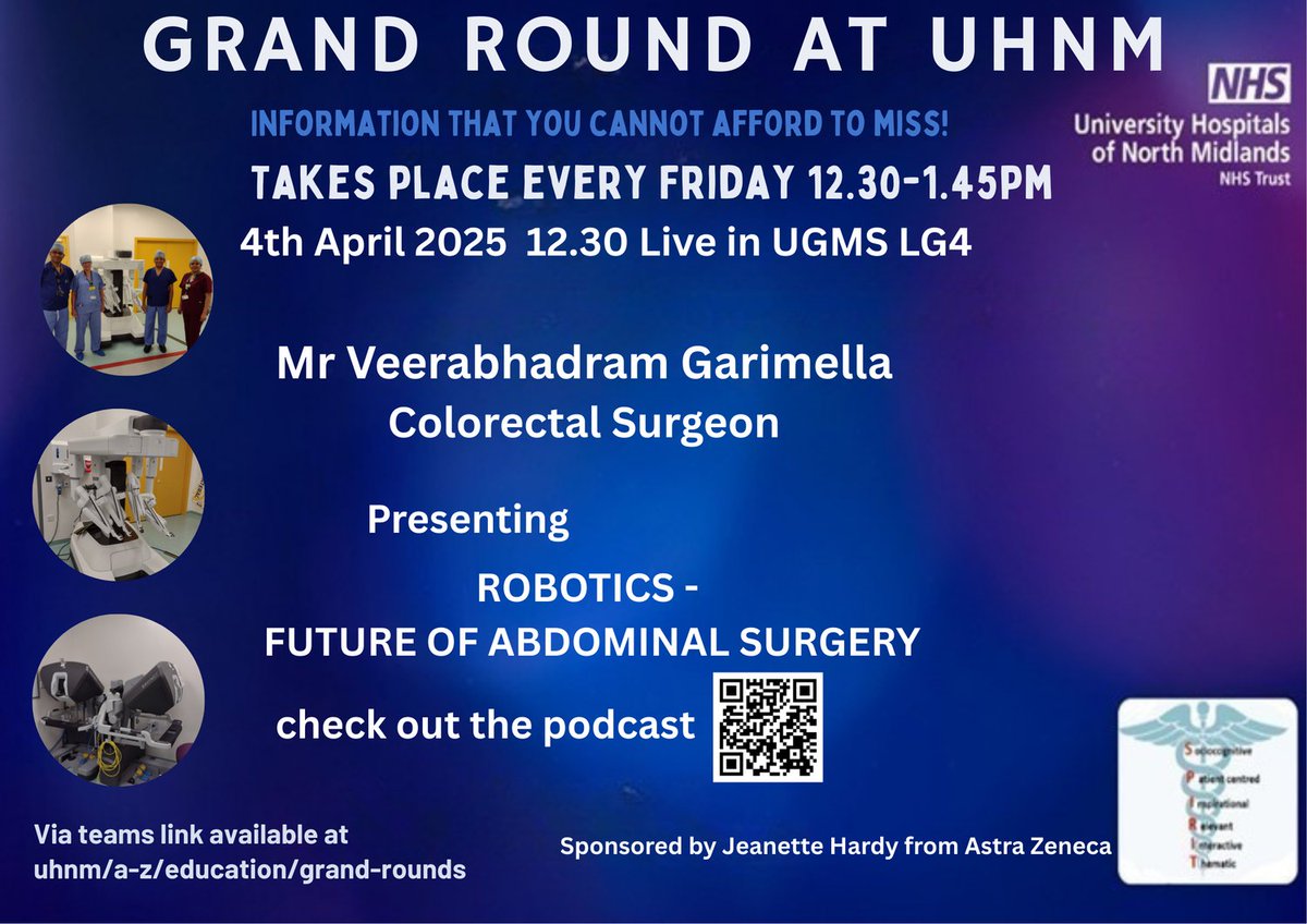 1  more day before we go Live in the UGMS at Royal Stoke with a fantastic update on Robotic Surgery and I cannot wait.  Do come along to enjoy the talk if able, if not link in as usual.  You asked for Face to face so here we are.  12.15 to grab a drink .