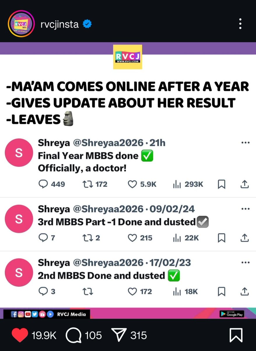 SyedTahaAshraf's tweet photo. @Shreyaa2026 Ma'am come online every year to update their results 🫡 https://t.co/FlXkqdJeEZ