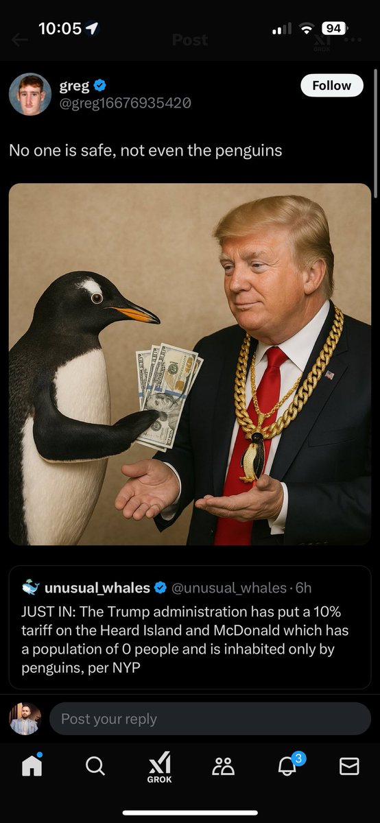 realdanielnita's tweet photo. Trump pune tarife la toate tarile de pe glob inclusiv la pinguinii si noi facem memeuri pe internet. Da, Trump e dus cu pluta da nici noi nu suntem ok😂😂😂 2025 baby nu mai e speranta pentru umanitate. Totul este un meme https://t.co/fIGvuUf7u2