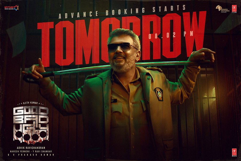 mynameisraahul's tweet photo. The most expected #GoodBadUgly advance booking opens tomorrow at 8.02 PM maamey 🔥

#GoodBadUglyFromApril10 🔥

An @adhikravi sambavam 🔥

The Hit Machine @gvprakash musical 💥

#Ajithkumar sir @mythriofficial @tseries @sureshchandraa sir @trishtrashers mam @AbinandhanR @editorvijay @tseriessouth @donechannel1