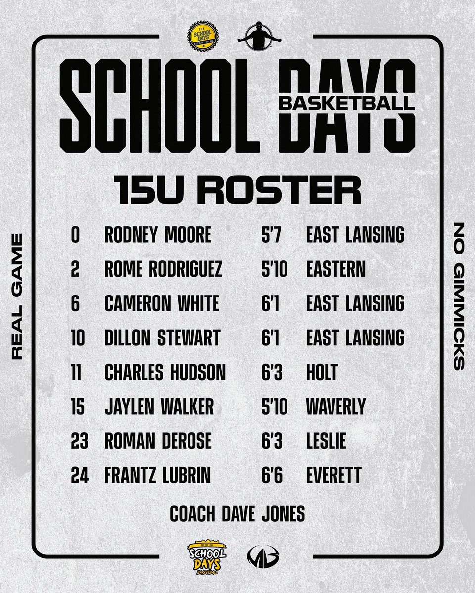 School Days Basketball (@sdfbasketball) on Twitter photo The School Days Foundation. 2025.
Beyond excited to build with these young men…to compete & grow on/off the court.
Real Game. No Gimmicks.
Coaching staff:
Dave Jones
Dan Sutherlin
Charles Ward
Deleon Brown
OG! Coach Garland
<a href="/GBLHoopsCircuit/">Grassroots Basketball League (GBL)</a> The School Days Foundation. 2025.
Beyond excited to build with these young men…to compete & grow on/off the court.
Real Game. No Gimmicks.
Coaching staff:
Dave Jones
Dan Sutherlin
Charles Ward
Deleon Brown
OG! Coach Garland
<a href="/GBLHoopsCircuit/">Grassroots Basketball League (GBL)</a>