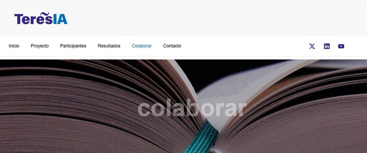 Tenemos una nueva sección en nuestra web para invitaros a colaborar con #TeresIA.
Si sois productores de #Terminología o especialistas de dominio, en #Biomedicina o #Derecho, y queréis colaborar con nosotros, visitadnos👇
proyectoteresia.org/colaborar
Os lo contamos en el 🧵