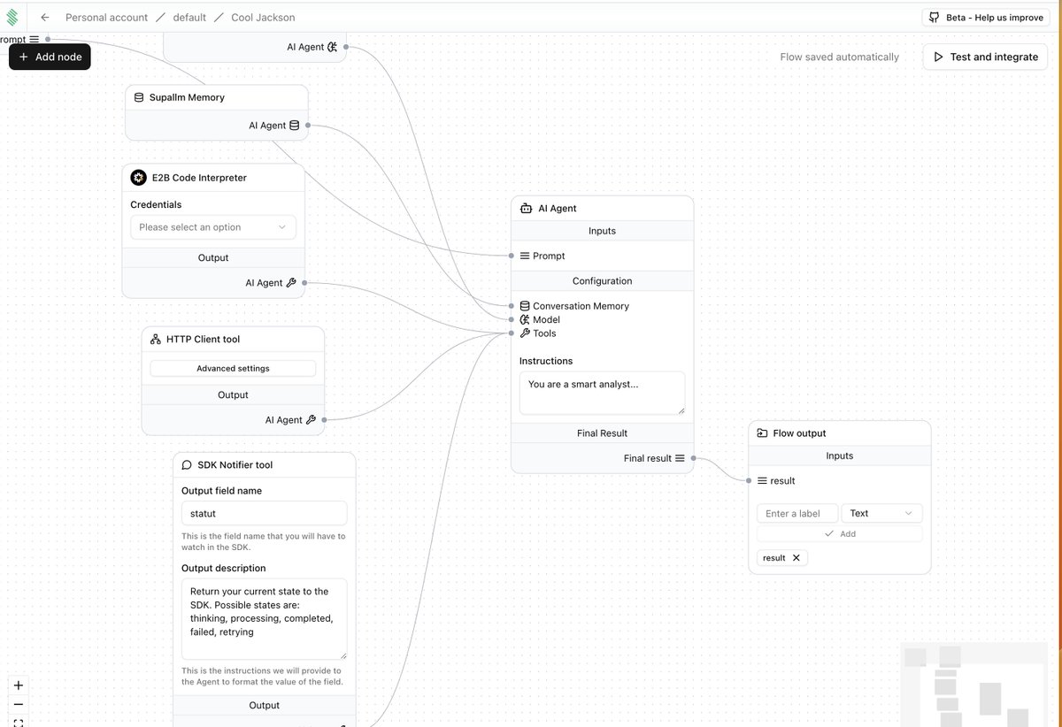 Next Supallm release will be insane!

Here's how I created an AI agent with HTTP, Code execution and memory features.

- Code execution secured by <a href="/e2b/">E2B</a> 
- Memory powered by Supallm's Redis instance

Save for later!

Bonus: the AI Agent will notify my frontend in real-time using