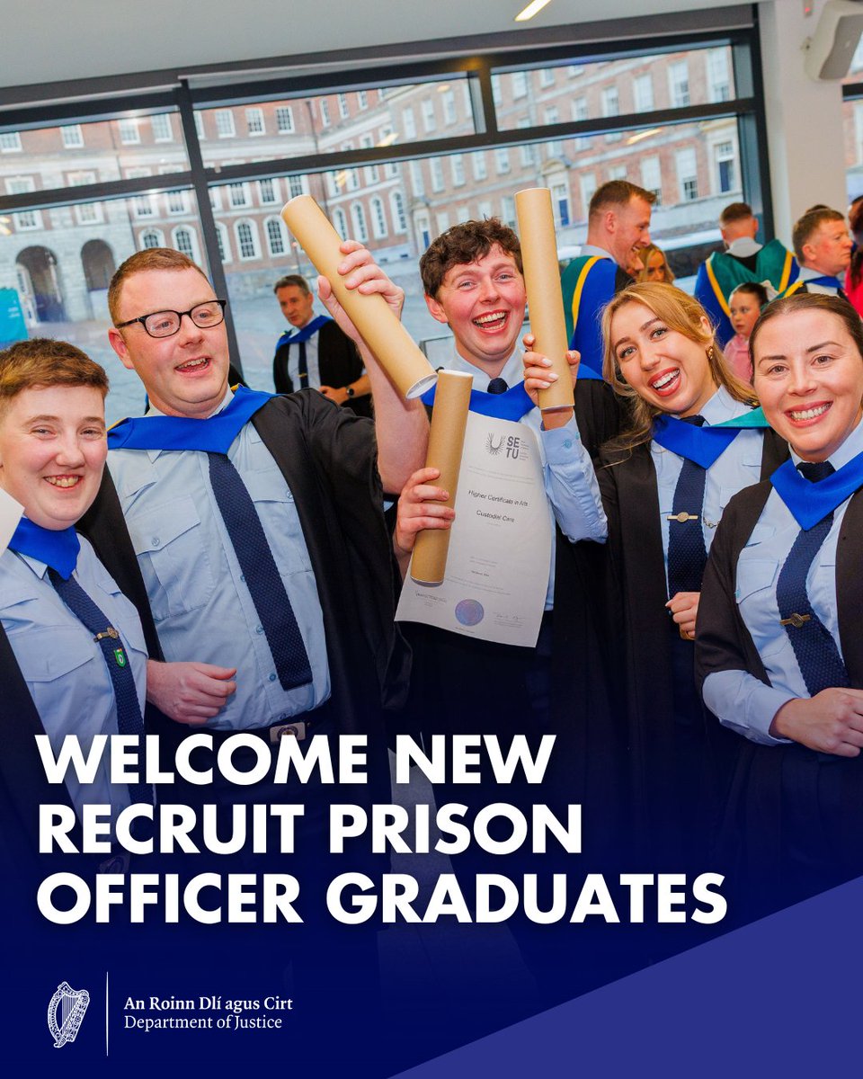 Department of Justice (@deptjusticeirl) on Twitter photo Minister <a href="/OCallaghanJim/">Jim O'Callaghan TD</a> has welcomed the graduation of 123 Recruit Prison Officers at the Print Works, Dublin Castle.
Read more: bit.ly/4jkq70P Minister <a href="/OCallaghanJim/">Jim O'Callaghan TD</a> has welcomed the graduation of 123 Recruit Prison Officers at the Print Works, Dublin Castle.
Read more: bit.ly/4jkq70P
