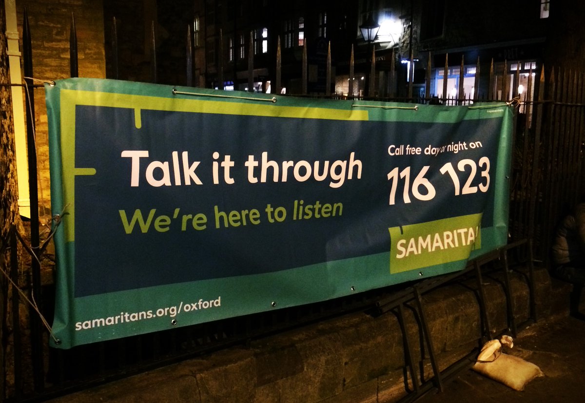 This Friday evening, our volunteers will be out on Cornmarket Street in #Oxford city centre to listen to anyone who may be facing a difficult time.   No pressure.  No names.  No judgement.  Just a friendly listening ear. #FeetOnTheStreet #TalkToUs #WeListen