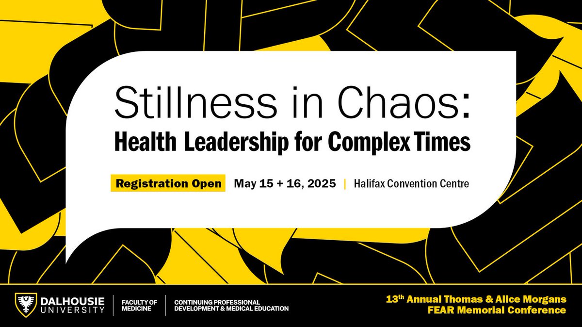 Healthcare leadership is more challenging than ever. How do we find balance in the midst of uncertainty? Join us at the Thomas and Alice Morgans Fear Memorial Conference in May to learn more. 

Register now: registration.cpd.dal.ca/Registration/W…