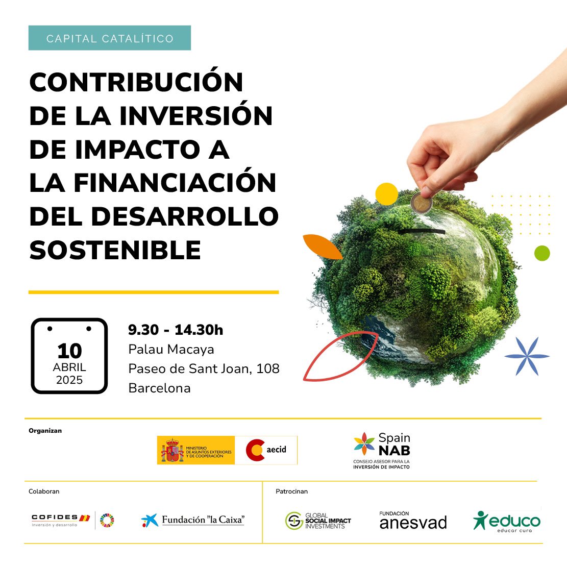 SpainNAB (@spainnab) on Twitter photo 🌍 ¿Cómo puede la #InversióndeImpacto y el #CapitalCatalítico acelerar las soluciones sostenibles e inclusivas hacia los #ODS?
Os esperamos:
📆 10 abril
⏰ 930h-14:30h
📍 Palau Macaya, Paseo de Sant Joan, 108. Barcelona 
Inscripciones 👉 spainnab.org/camino-al-impa… 🌍 ¿Cómo puede la #InversióndeImpacto y el #CapitalCatalítico acelerar las soluciones sostenibles e inclusivas hacia los #ODS?
Os esperamos:
📆 10 abril
⏰ 930h-14:30h
📍 Palau Macaya, Paseo de Sant Joan, 108. Barcelona 
Inscripciones 👉 spainnab.org/camino-al-impa…