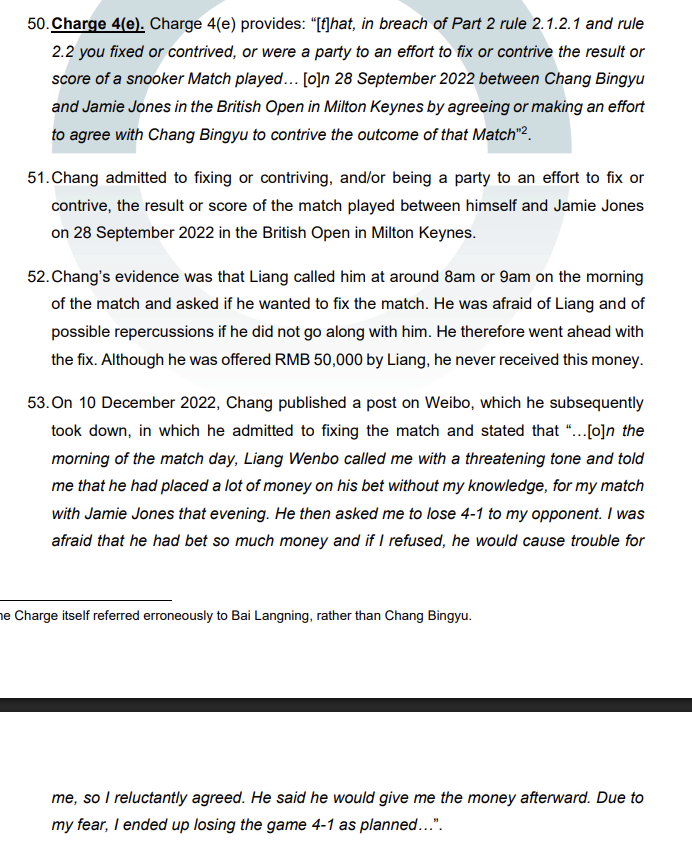 so chang bingyu is the first of those who specifically fixed to get a place back on tour. not sure what people think of that, but reading the investigation and his side of the story made me sympathise with him. he was only 20 at the time too #snooker