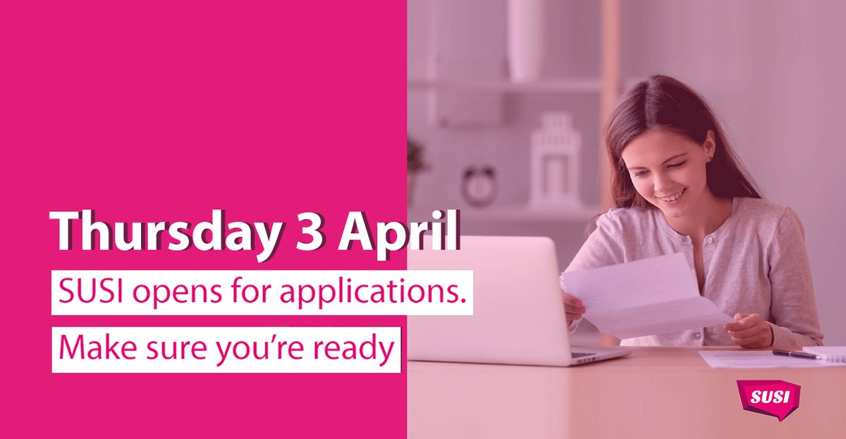 SUSI is open for 2025/26 applications! Check out susi.ie for the latest updates.  All info on the grant process can be found here: susi.ie/how-to-apply/ 💻 #SUSIFunding