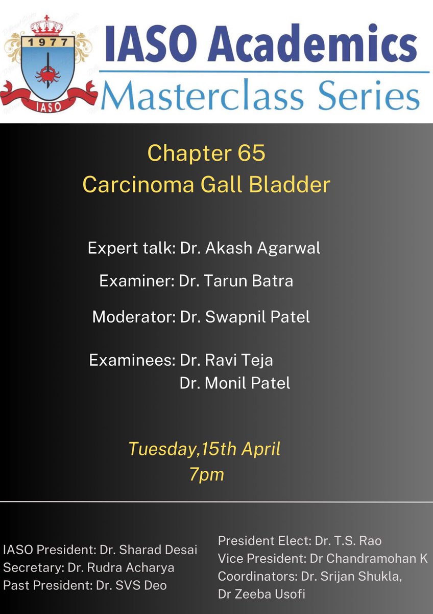 IASO Academics (@iasomasterclass) on Twitter photo 15/4/25:Masterclass on Ca Gall Bladder with mock exam and expert talk. Register on zoom.us/webinar/regist… for live webinar on #zoom
<a href="/IASO_IJSOonline/">IASO-IJSO online</a>
Excellent opportunity for residents of #oncology and #gastroenterology 15/4/25:Masterclass on Ca Gall Bladder with mock exam and expert talk. Register on zoom.us/webinar/regist… for live webinar on #zoom
<a href="/IASO_IJSOonline/">IASO-IJSO online</a>
Excellent opportunity for residents of #oncology and #gastroenterology