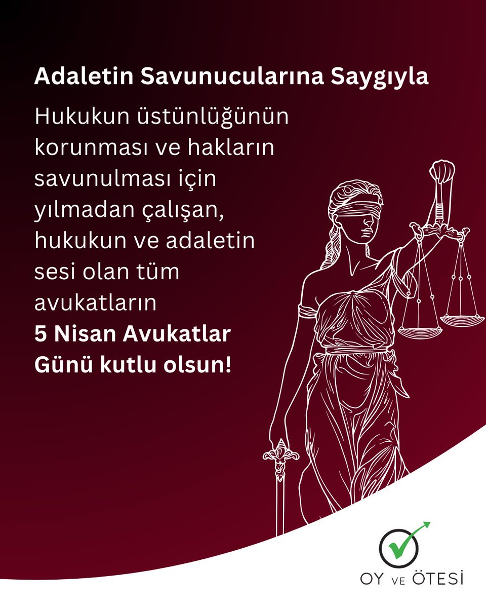 Hukukun üstünlüğünün korunması ve hakların savunulması için yılmadan çalışan, hukukun ve adaletin sesi olan tüm avukatların 5 Nisan Avukatlar Günü kutlu olsun!
#OyVeÖtesi