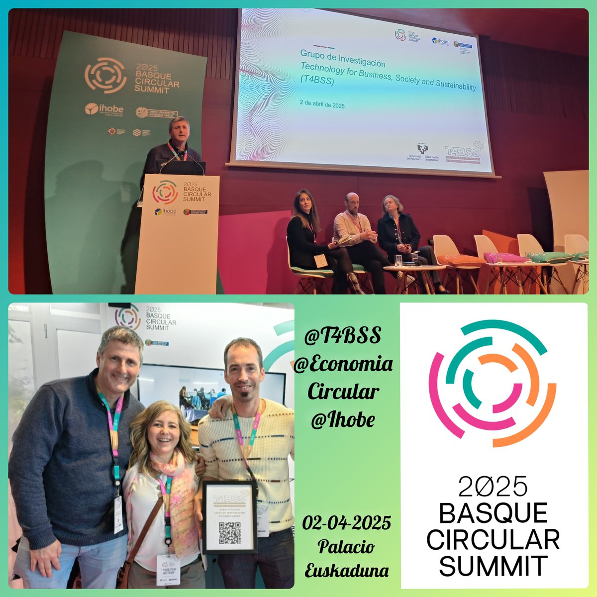 t4bss_research's tweet photo. Participamos en el Basque Circular Summit 2025 celebrado en el Palacio Euskalduna: Mostrando oportunidades de formación, investigación y colaboración en la universidad. Innovación y compromiso por un mundo más sostenible y circular B. Landeta, G. Arana, I. Laskurain y N. Uriarte https://t.co/3f0OUsN2hB