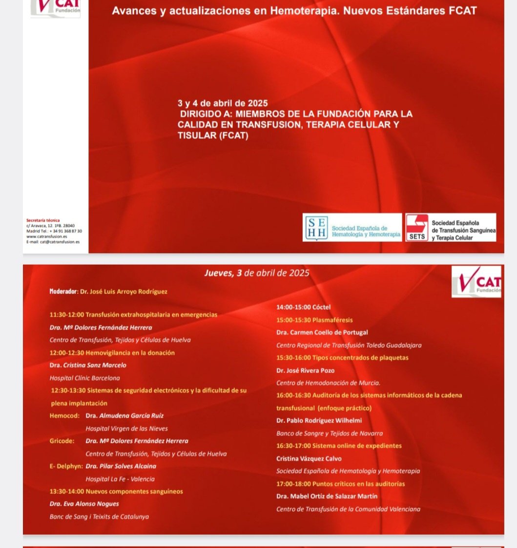 Muchas gracias #FundacionCAT   por invitarme a participar es este interesante curso de actualización en hemoterapia. catransfusion.es/fundacion/actu…