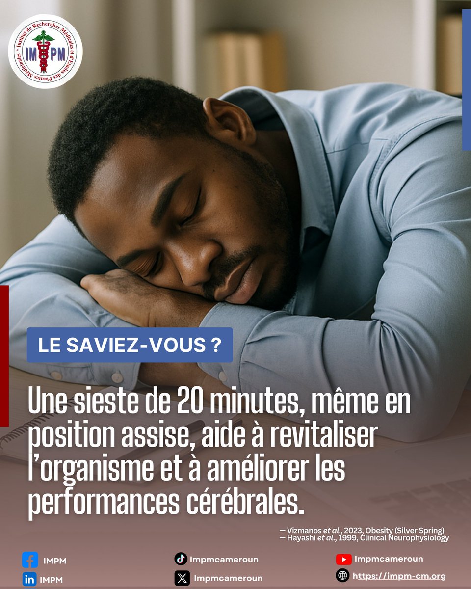 impmcameroun's tweet photo. Vous arrive-t-il de faire une sieste en journée ? 😊

Une sieste de 20 minutes, même en position assise, aide à revitaliser l’organisme et à améliorer les performances cérébrales. 🧠 https://t.co/wHOgbtS4Ag