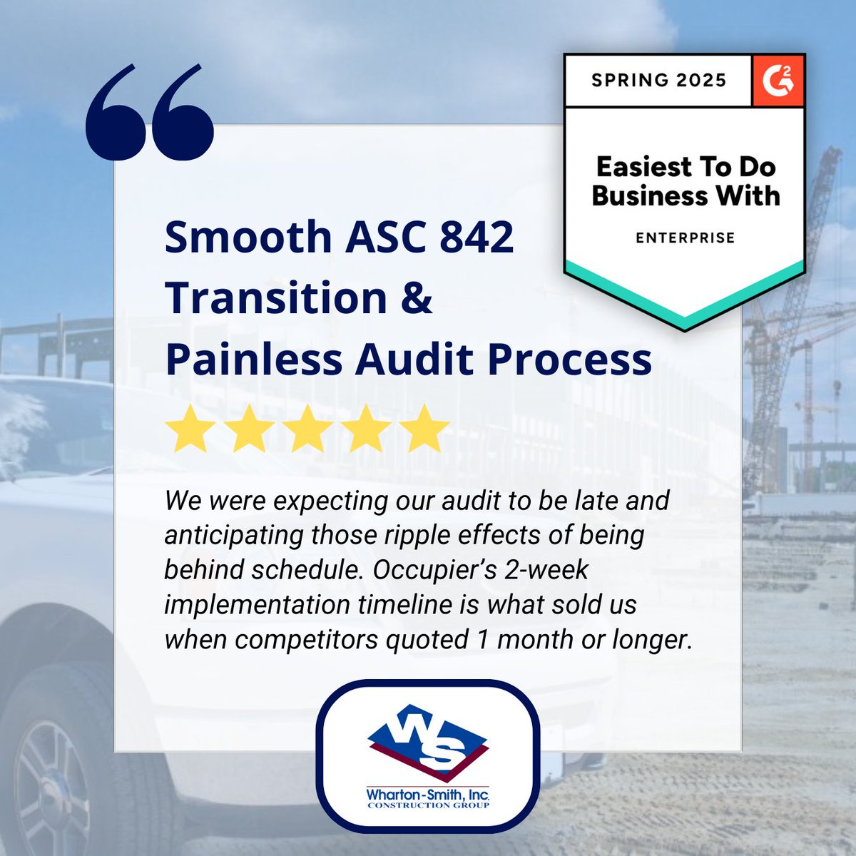 occupierhq's tweet image. 🚧 ASC 842 compliance can be complex for construction finance teams with multiple leases & insurance requirements.
Wharton-Smith streamlined their process with Occupier’s 2-week implementation—avoiding delays.
Learn more: bit.ly/4492aF5
#ASC842 #Compliance