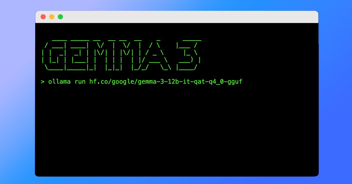 I'm very excited to announce the release of Quantization-Aware Trained (QAT) Gemma 3🚀

🤏3x less VRAM
🔥while retaining almost same quality
🤖use today with llama.cpp and Ollama

Models in huggingface.co/collections/go…