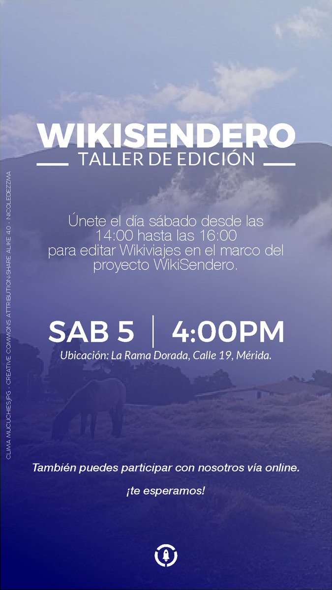 Participa con nosotros este 5 de abril en el taller de edición del WikiSendero en Mérida, Venezuela 😊

Y en caso de que no puedas asistir de forma presencial, puedes hacerlo de forma virtual😎

Enviaremos el enlace cuando sea el evento 🥳