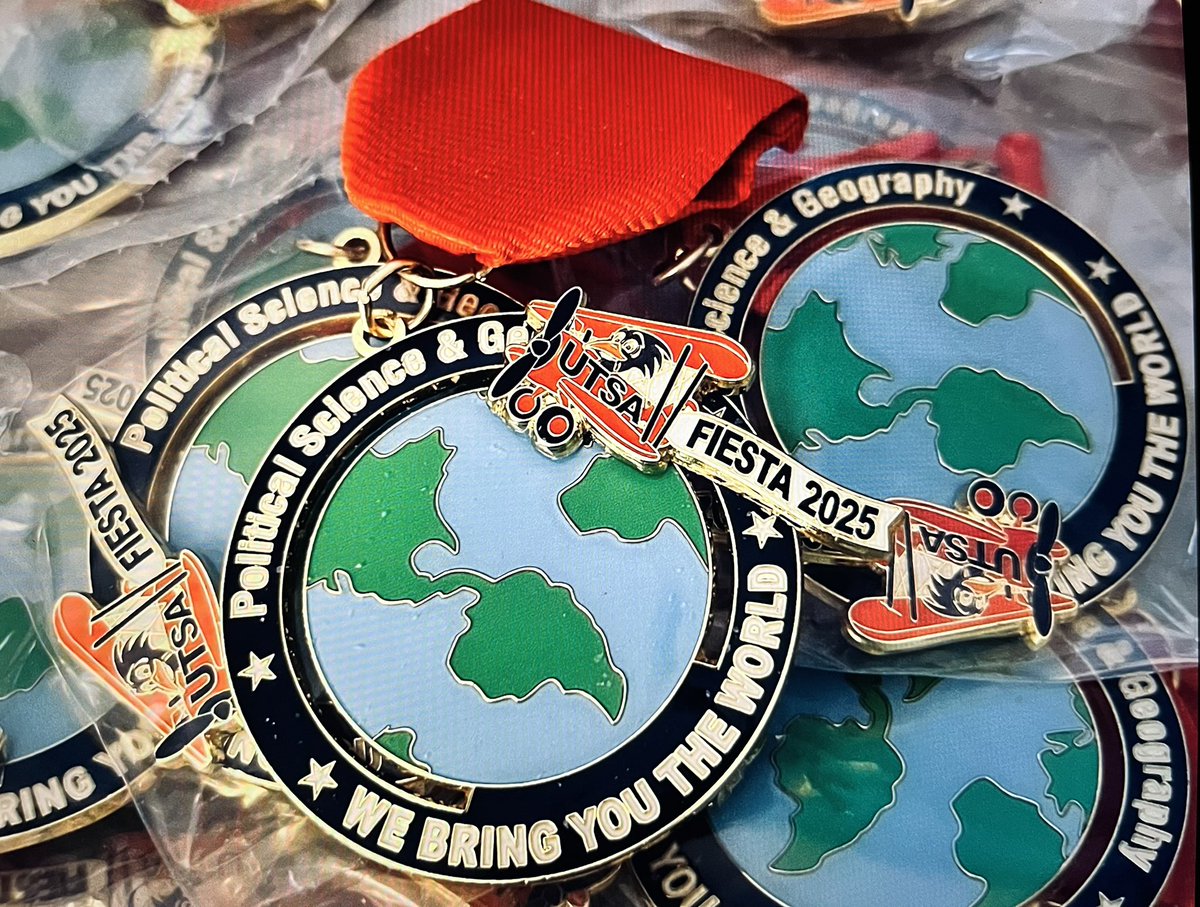 It's Fiesta time in San Antonio!  This is the new design for <a href="/UTSA_DPSG/">UTSA Political Science and Geography</a>'s Fiesta medal.  Rowdy in an airplane? Yep. Rowdy in an airplane. The medal symbolizes our dedication to local, state, national, and global teaching, research, and service. <a href="/UTSA/">UTSA</a> <a href="/UTSACOLFA/">UTSA College of Liberal and Fine Arts</a> #Fiesta2025