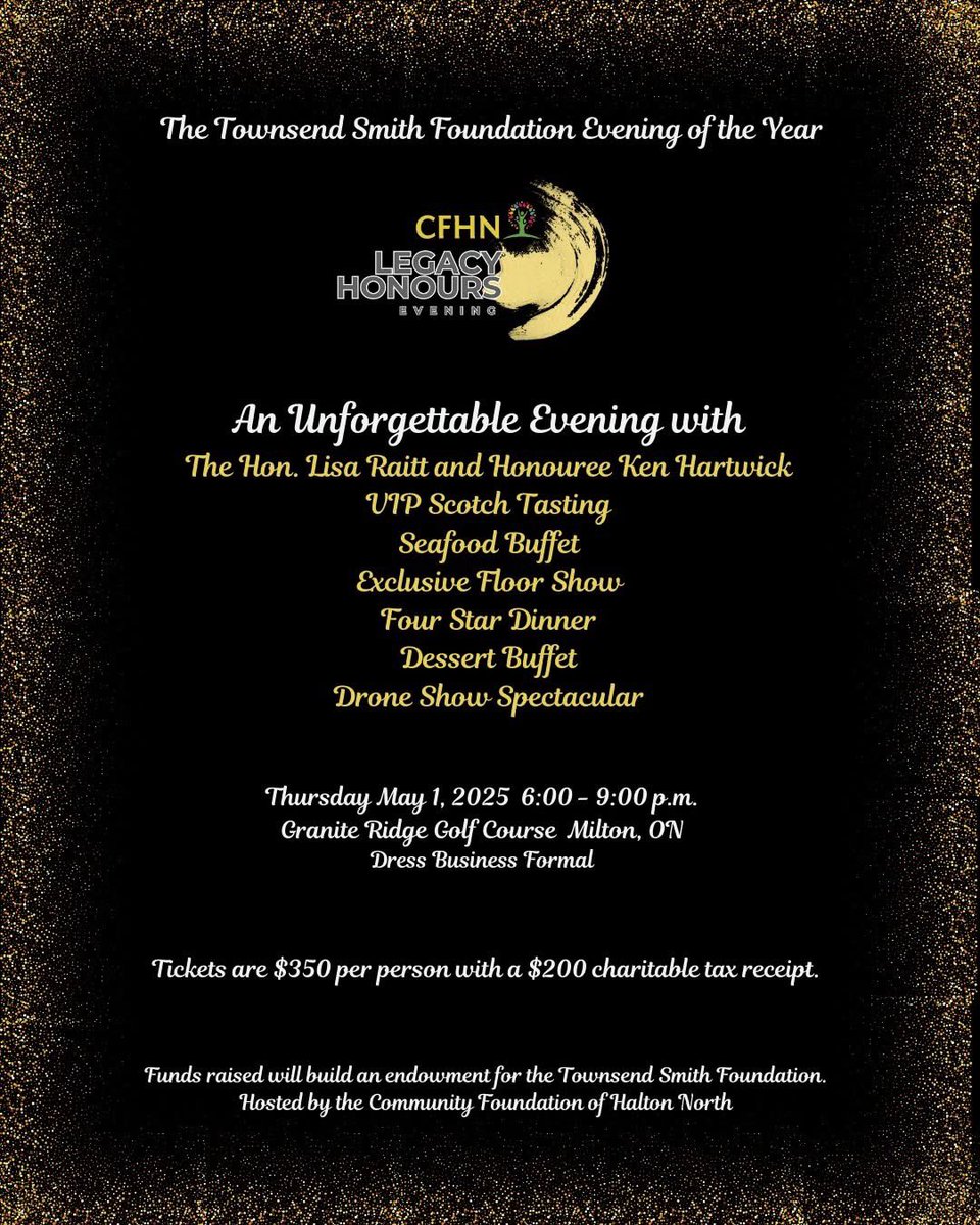 ✨Join us for an unforgettable evening with the Hon. Lisa Raitt and Honouree Ken Hartwick at our first Legacy Honours Evening on Thursday May 1, 2025.

✨Purchase your tickets today: cfhn.ca/legacyhonours/

#cfhaltonnorth #townsendsmithfoundation #haltonnorth
