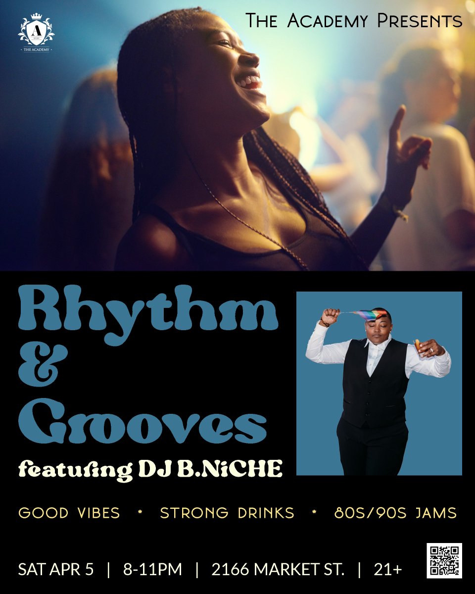Dance like it’s 1989 (or ‘99) as Rhythm  &amp; Grooves turns up the heat with the best 80s &amp; 90s jams. 💃🏽🕺🏽
DJ B.NiCHE is spinning the classics on April 5, 2025 | 8-11 PM.
📍 The Academy SF, 2166 Market St, San Francisco, CA 94114

🔗 Reserve your spot here: bit.ly/3Y66SQv