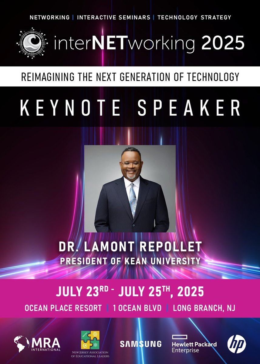 MRA International (@mraint) on Twitter photo 🌟 Exciting News for InterNETworking 2025! 🌟
Join us on Wednesday, July 23-25 for networking & interactive seminars by the beach, featuring keynote speaker Dr. Lamont Repollet, President of <a href="/KeanUniversity/">Kean University</a>!
🔗 Reserve your spot now: hubs.ly/Q03dV5Fp0
<a href="/_NJAEL_/">New Jersey Association of Educational Leaders</a> 🌟 Exciting News for InterNETworking 2025! 🌟
Join us on Wednesday, July 23-25 for networking & interactive seminars by the beach, featuring keynote speaker Dr. Lamont Repollet, President of <a href="/KeanUniversity/">Kean University</a>!
🔗 Reserve your spot now: hubs.ly/Q03dV5Fp0
<a href="/_NJAEL_/">New Jersey Association of Educational Leaders</a>