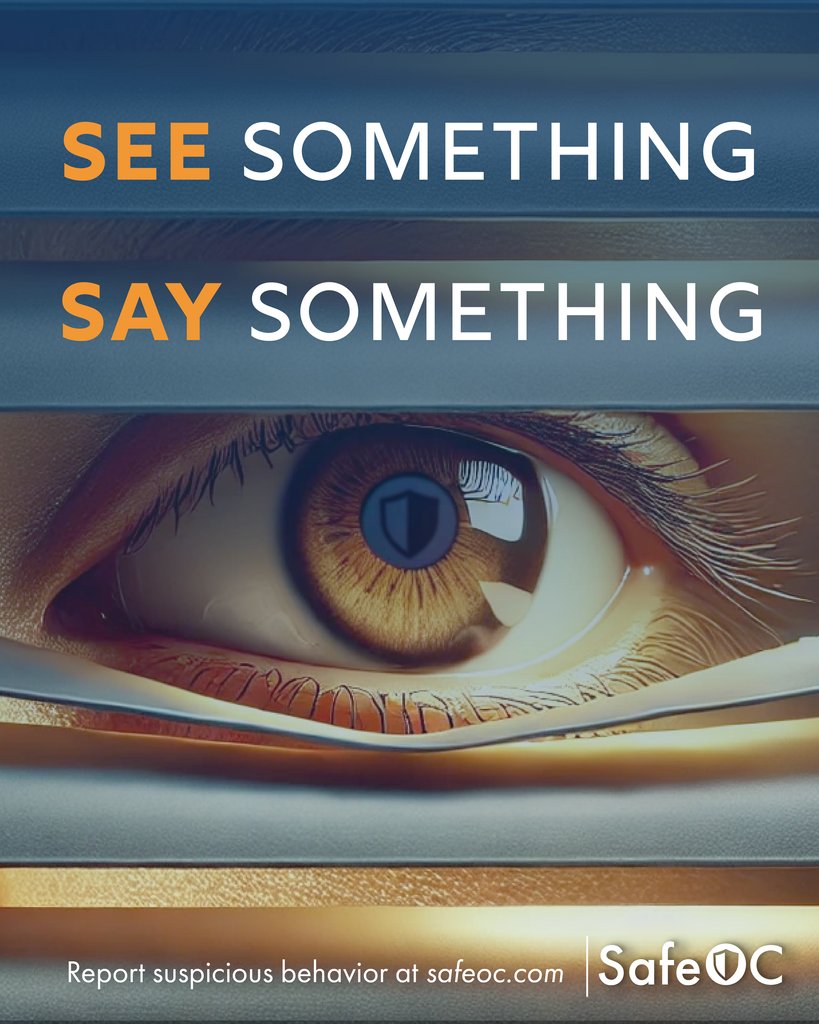safe_oc's tweet image. Recognizing the signs of suspicious activity is the first step in preparedness. If you see something, report it at SafeOC.com!

Don't forget to subscribe to our newsletter at: safeoc.com/news

#SpringIntoSafety #SafeOC #IfYouSeeSomethingSaySomething
